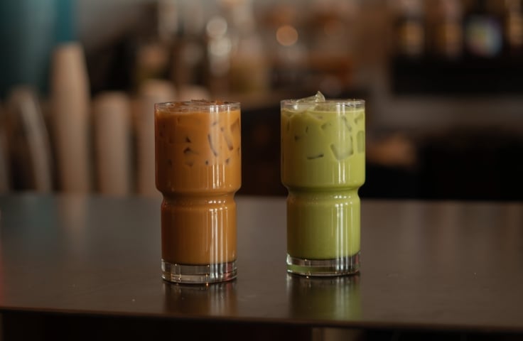 2 cold specialty drinks at Cartel Coffee