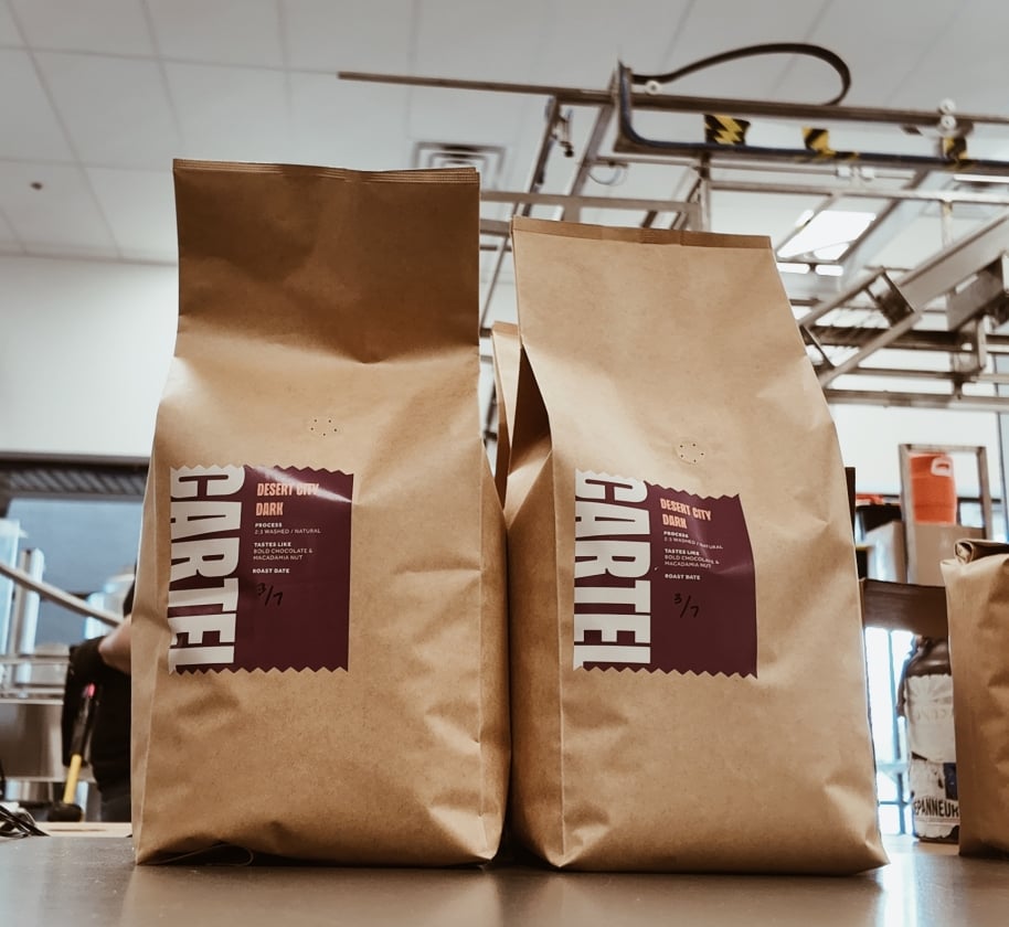 2 bags of Cartel Coffee beans at Cartel Coffee Roasters