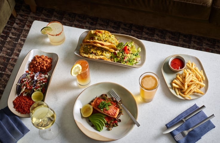 A spread of main dishes at Yellowbell