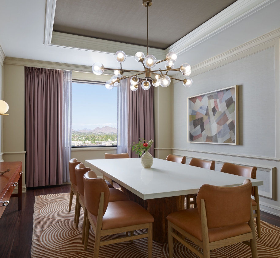 The dining room inside a Presidential Suite at the Camby