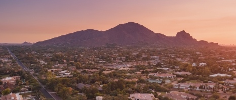 Scottsdale, Arizona view of Camelback Mountain at sunset.
