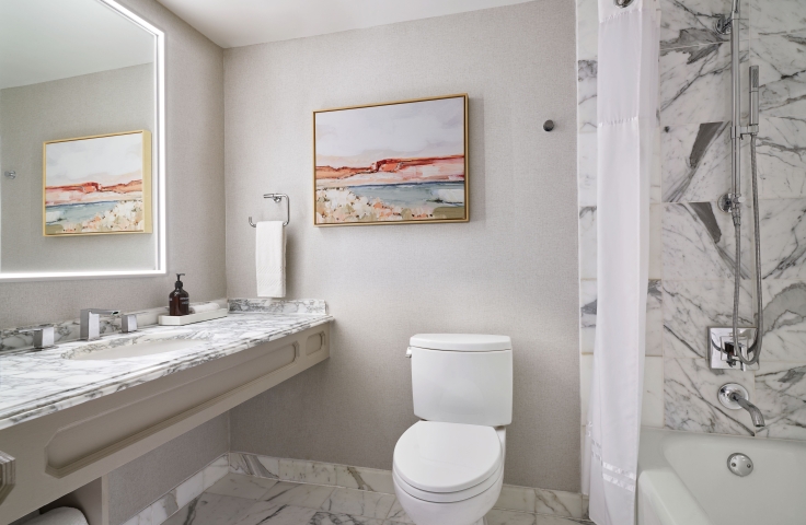 Bathroom counter and toilet in a room at the Camby
