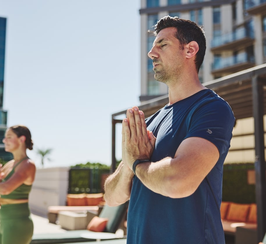 Yoga, rooftop pool
