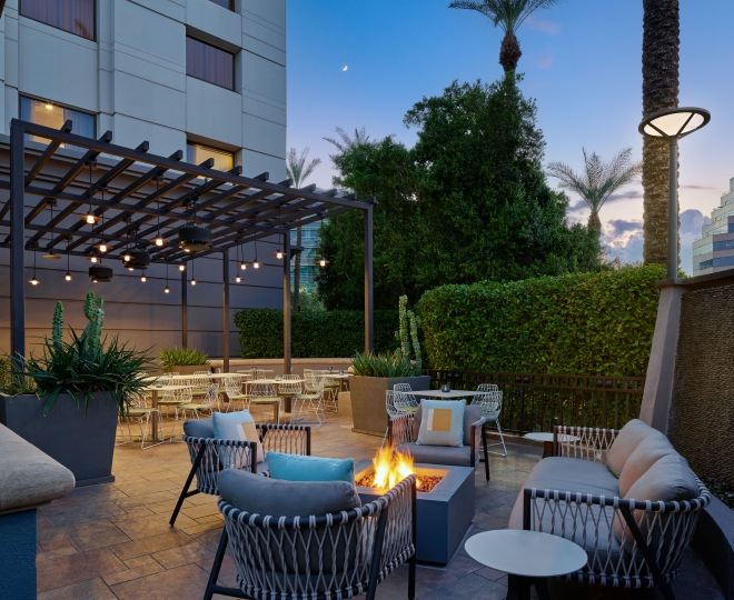 Yellowbell Patio. Firepit, lounge chairs, covered patio