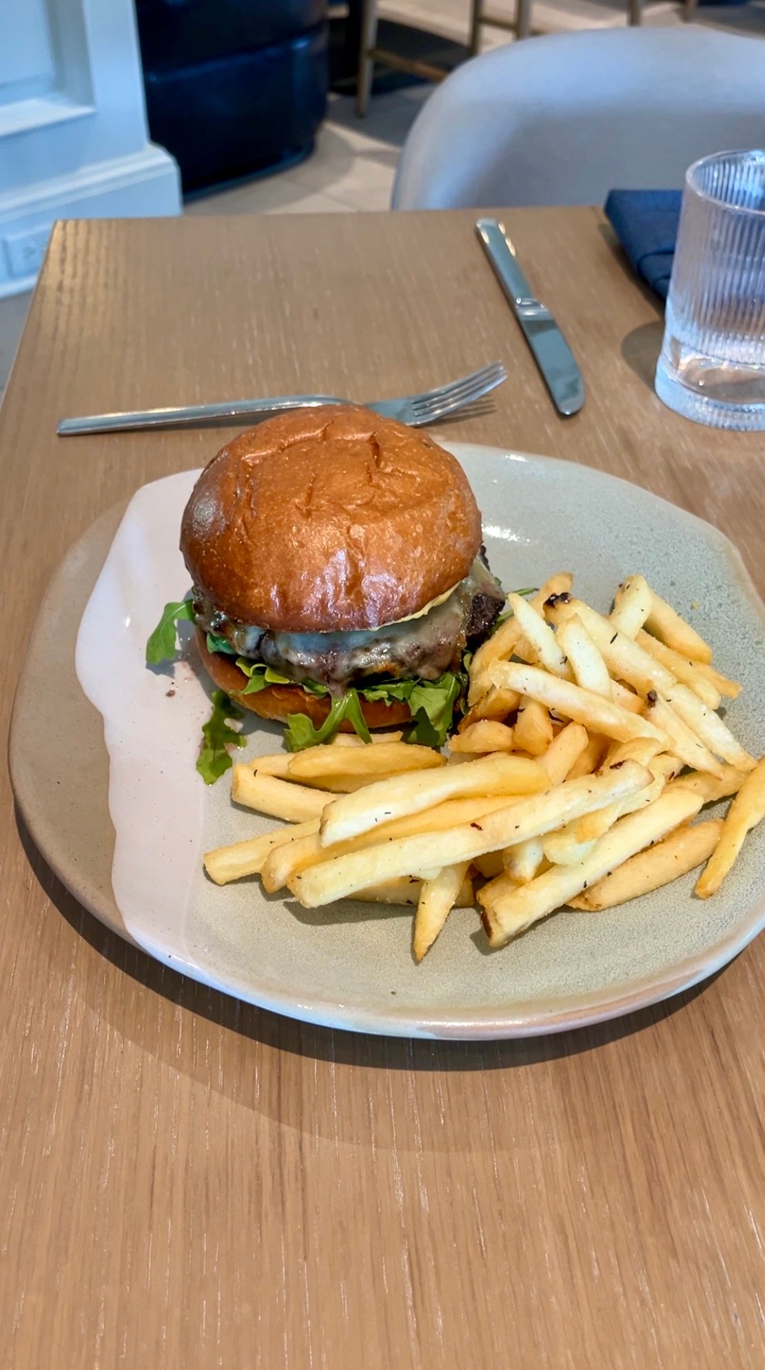 Hamburger and fries at Yellowbell.